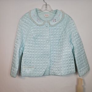NWT Vintage Barbizon Quilted Bed Jacket Womens L Satin Serene Candy Puff Blue